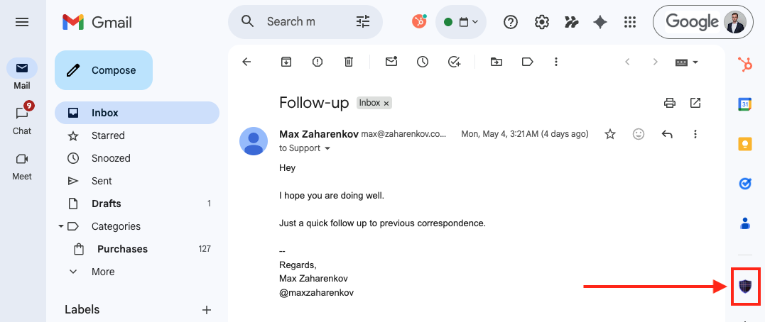 Open the Tartan App Shield Gmail add-on